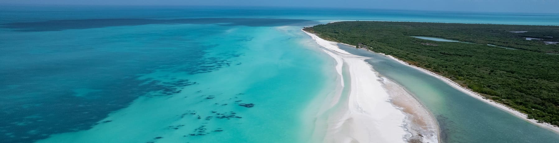 Vue aérienne d’une plage de la Riviera Maya, entre mer turquoise et végétation